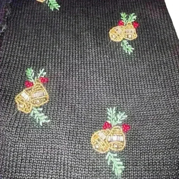 VTG Ugly Cute Christmas Sweater Vest Beaded silver gold bells V neck button PM - Picture 4 of 5